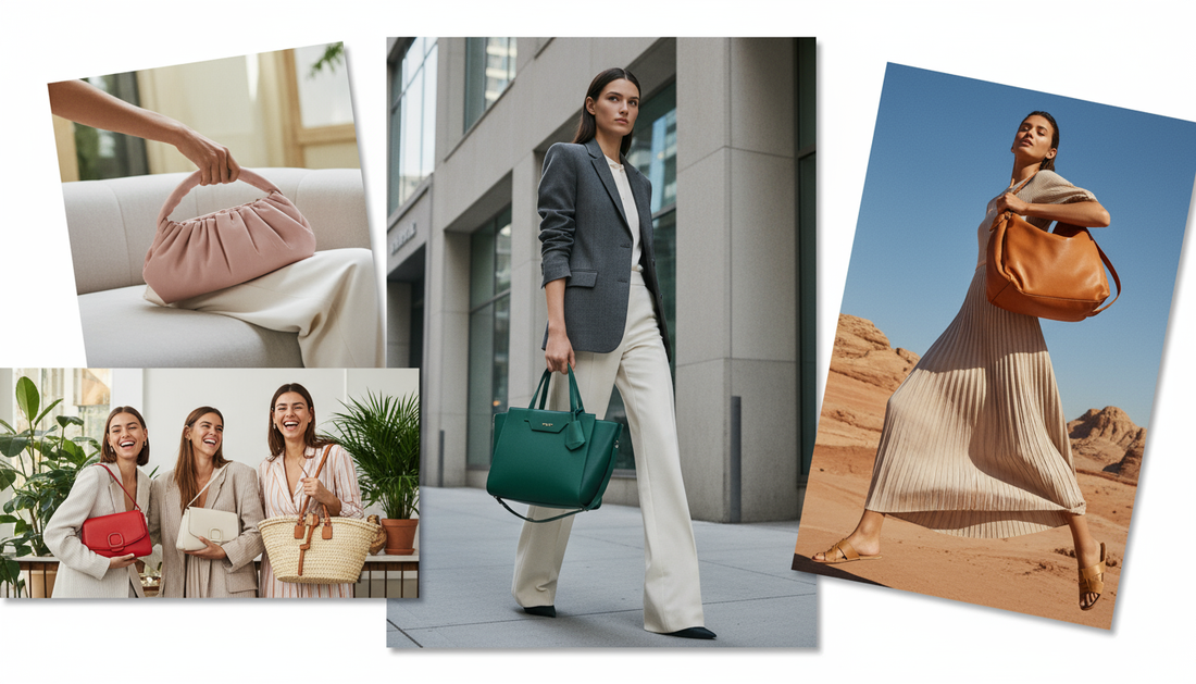 Vielfalt an Damenhandtaschen in verschiedenen Stilen und Farben.