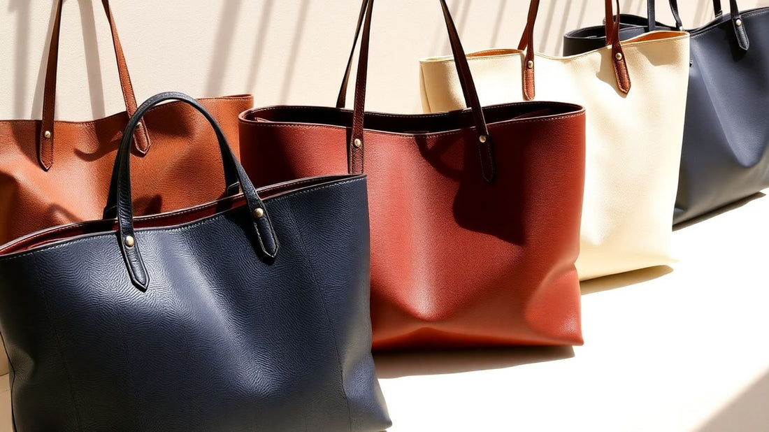 Verschiedene modische Einkaufstaschen für Damen aus Leder und Stoff.
